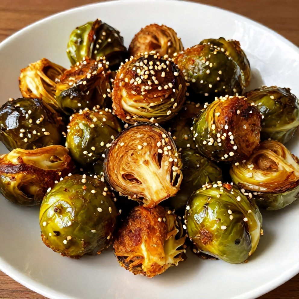 Plated Air Fryer Brussels Sprouts with Honey and Spice