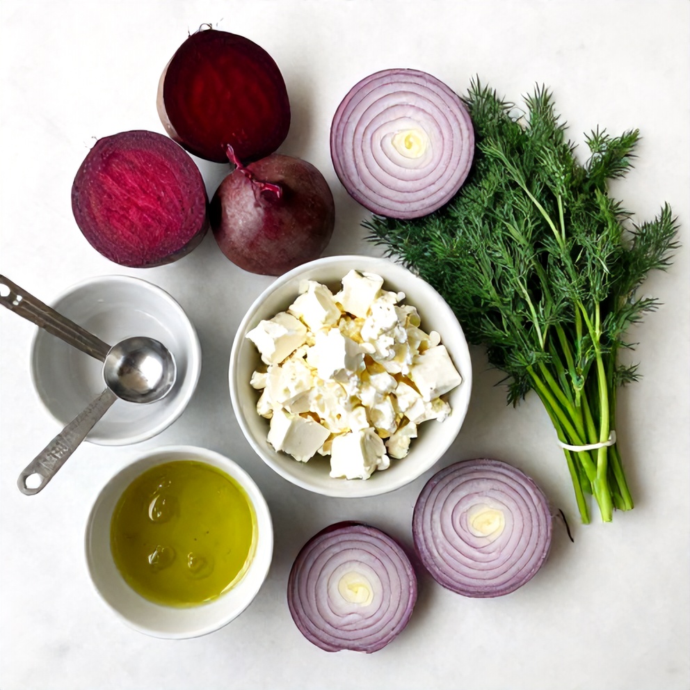 Raw ingredients for beet salad