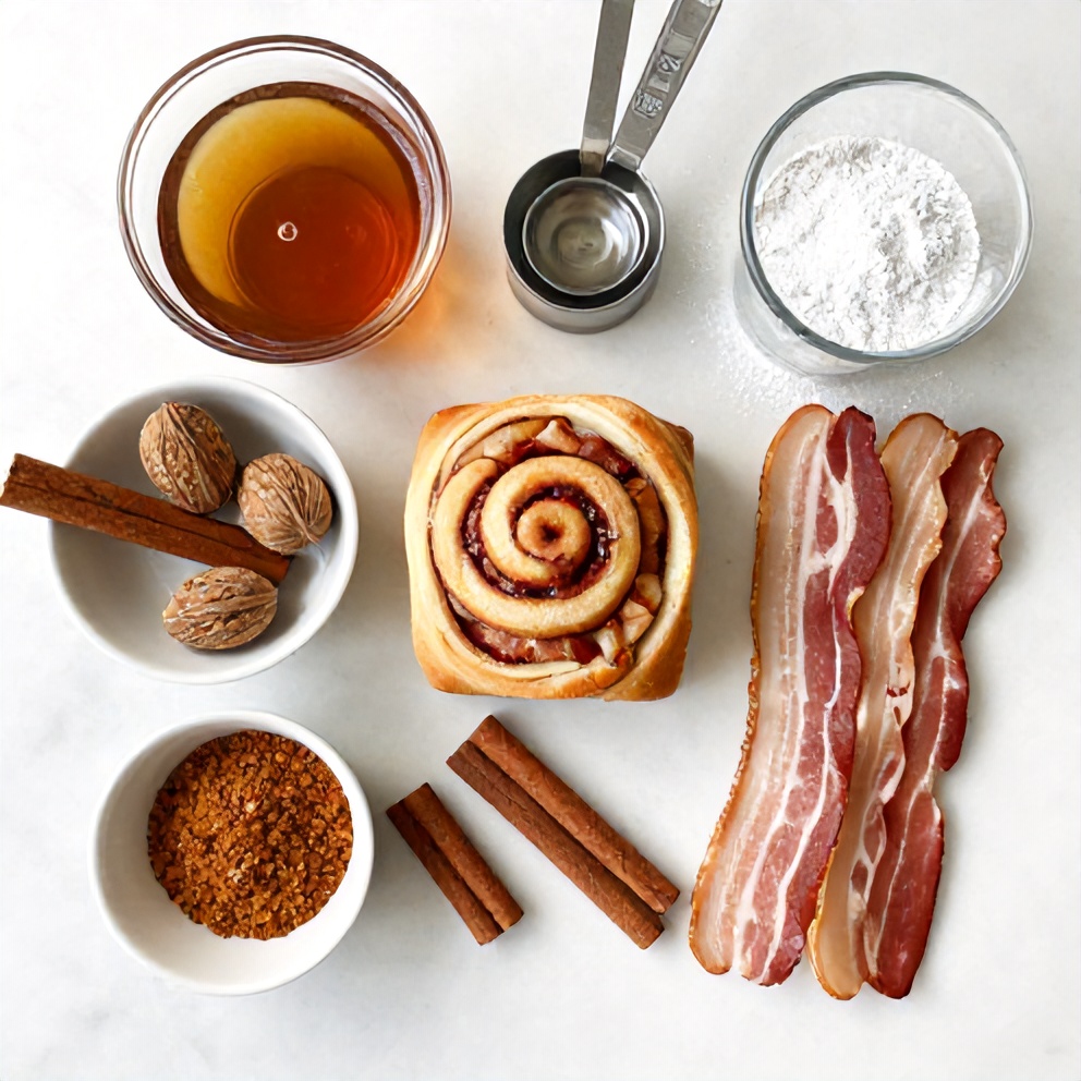 Raw ingredients for Bourbon Maple Bacon Cinnamon Rolls
