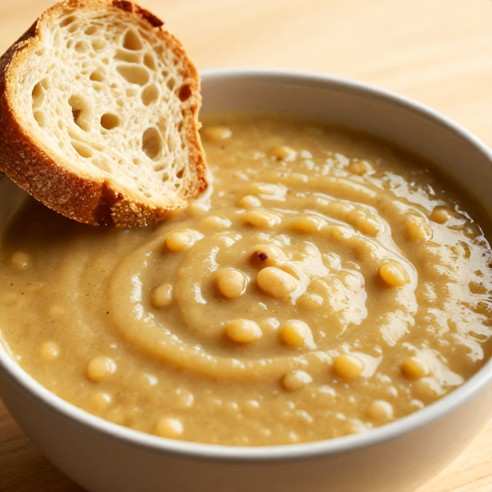Bowl of Classic Split Pea Soup with Crusty Bread