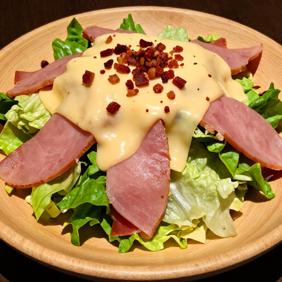 Plated serving of Columbia 1905 Salad with ham and Swiss cheese