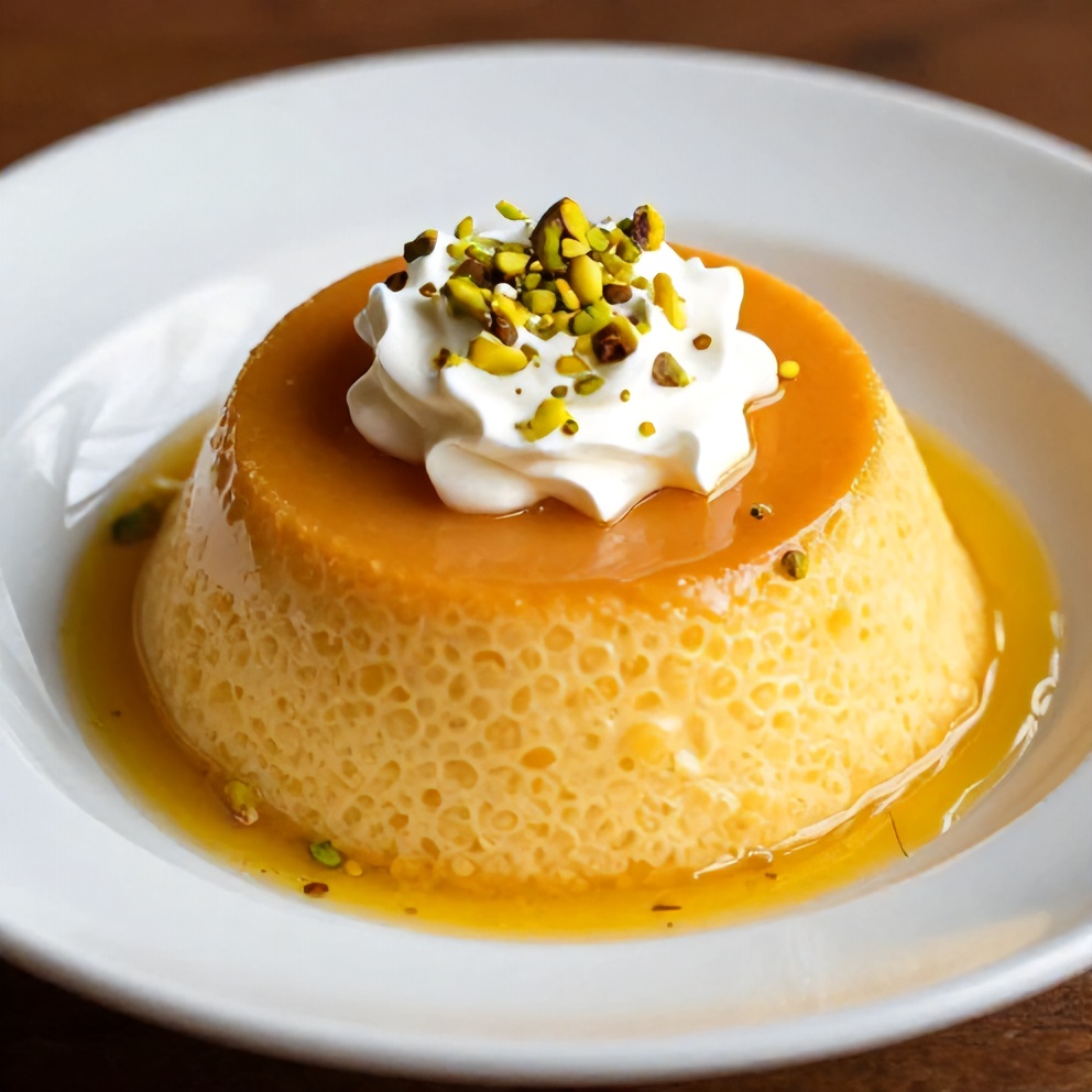 Plated Orange Blossom Semolina Pudding with Pistachios