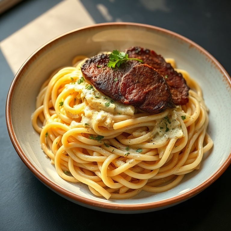 cream steak gorgonzola alfredo pasta