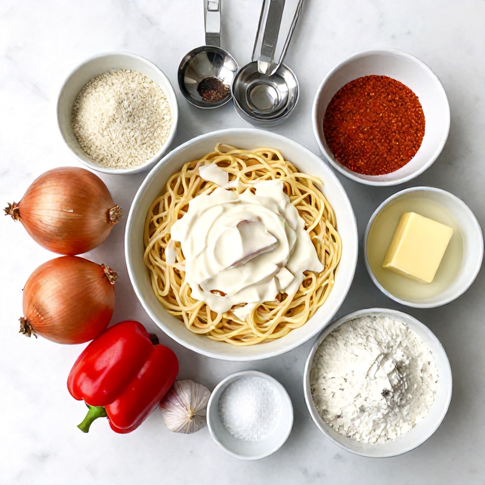 Cajun seasoning, chicken breasts, pasta, heavy cream, bell peppers, onions, garlic, butter, milk, flour, salt, pepper