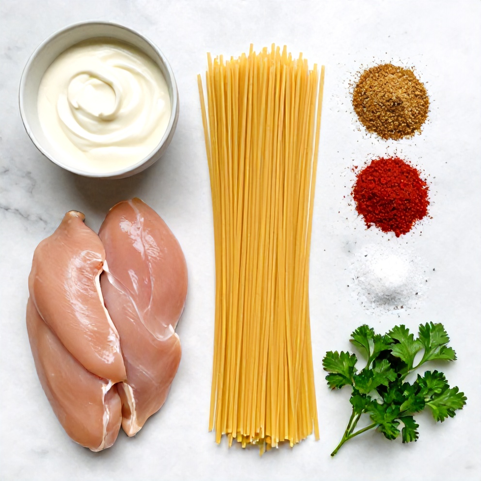 Raw ingredients for Cajun Chicken Pasta