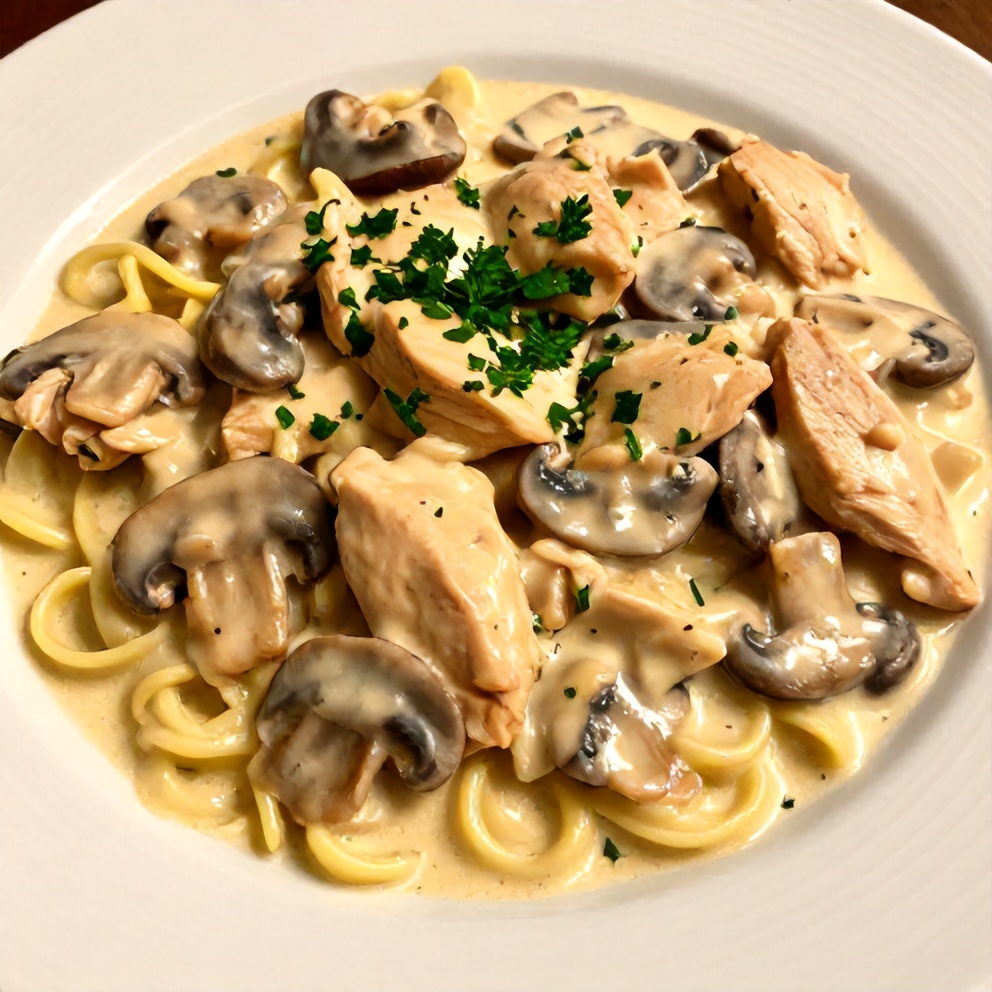 Plated Creamy Chicken Stroganoff