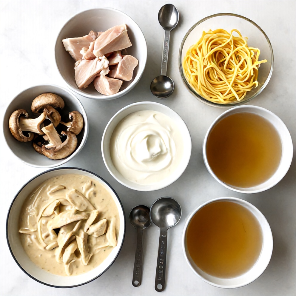 Raw Ingredients for Creamy Chicken Stroganoff