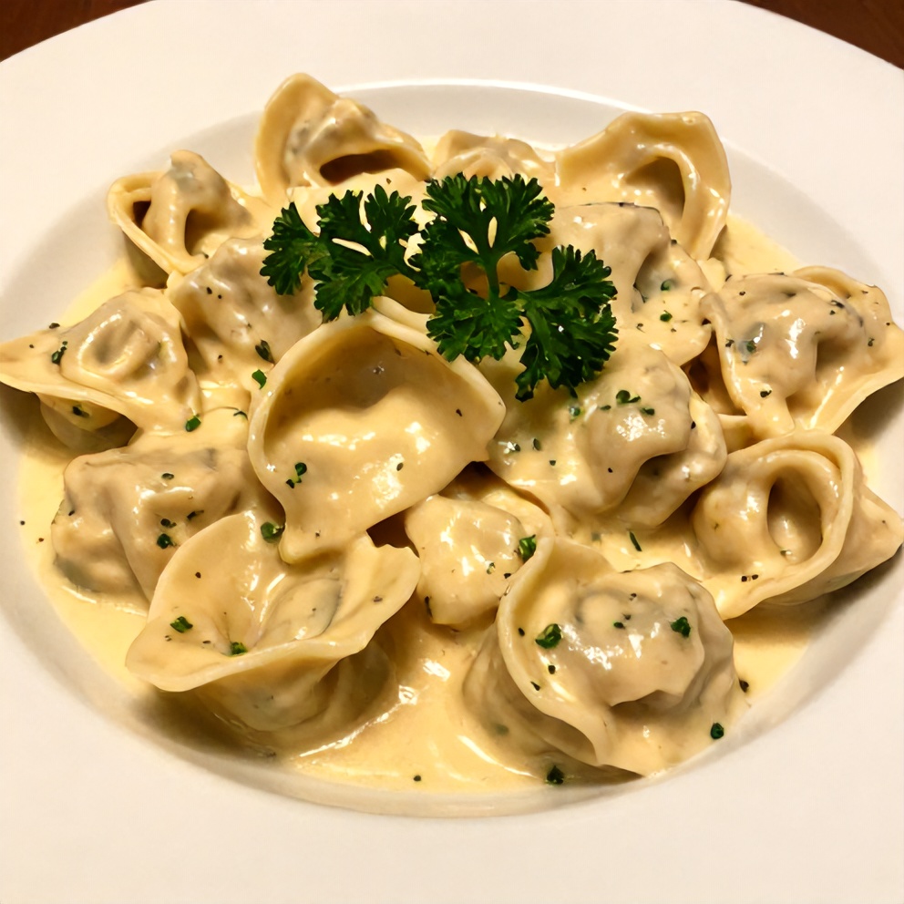 Plated Creamy Chicken Tortellini
