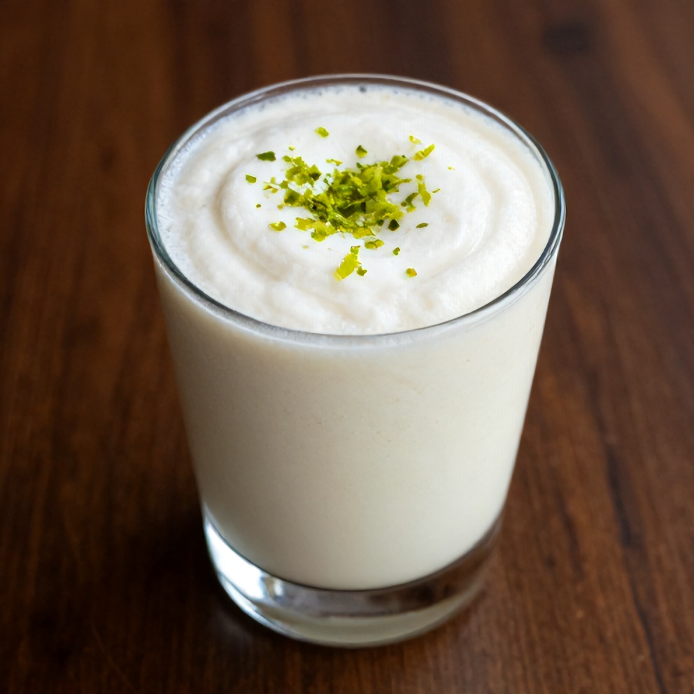 Coconut Key Lime Pie Smoothie garnished with lime zest