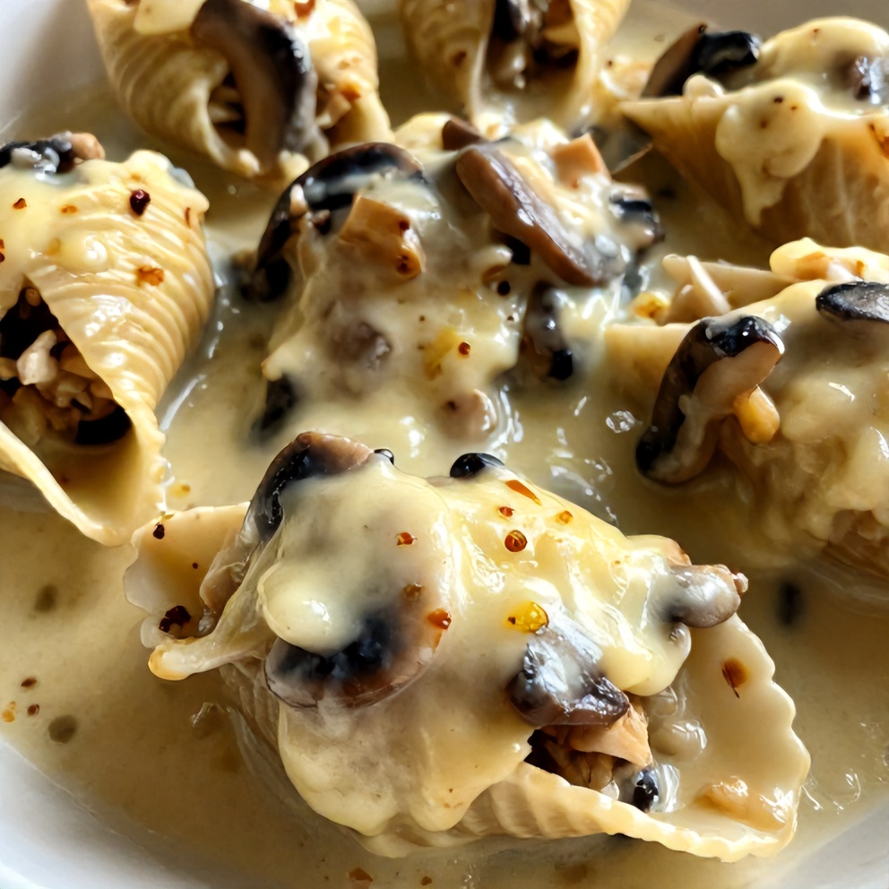 creamy garlic mushroom stuffed shells