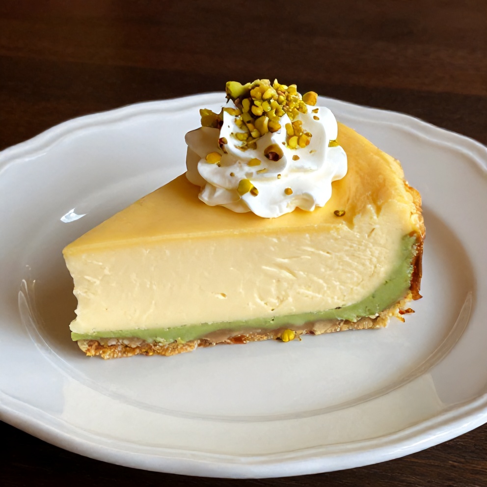Plated Creamy Pistachio Cheesecake