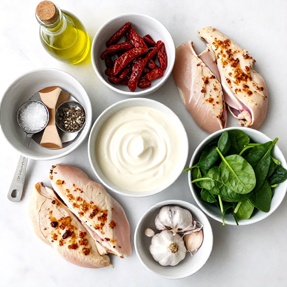Raw Ingredients for Sun-Dried Tomato Chicken Skillet