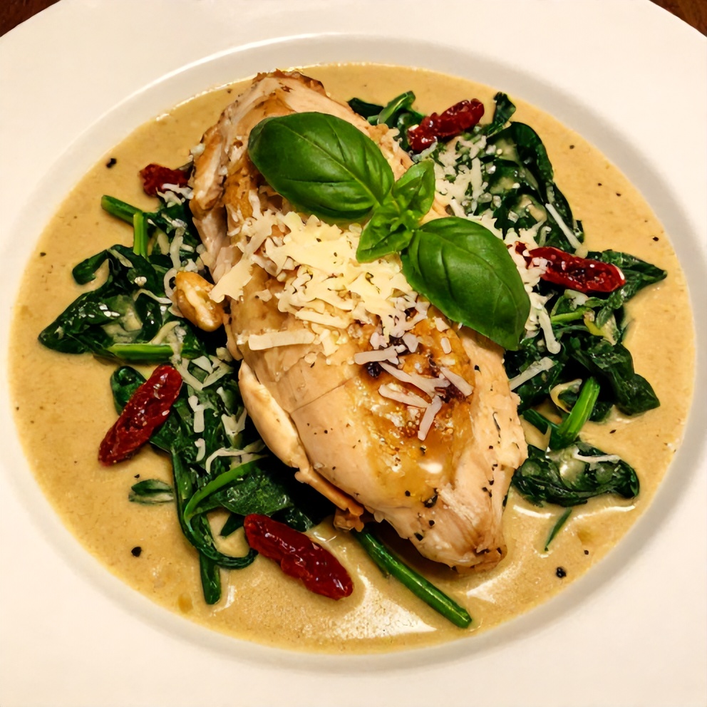Plated Creamy Tuscan Chicken with Spinach