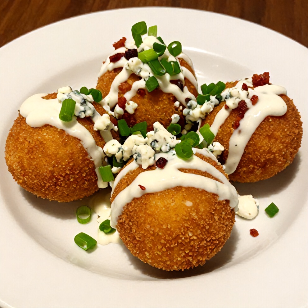 Plated Buffalo Chicken Bacon Mozzarella Bombs on a white plate
