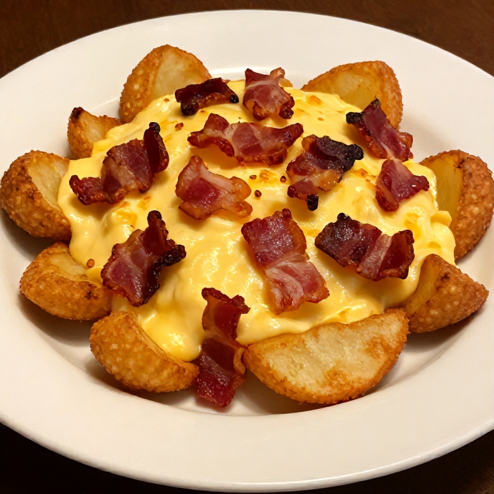 Plated Cheesy Potato Skins with Bacon