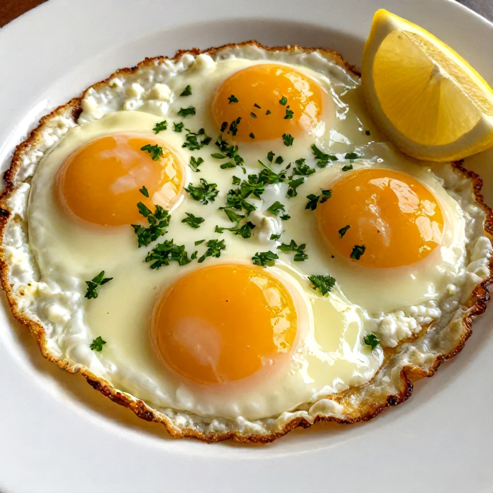 Crispy Feta Fried Eggs on a Plate