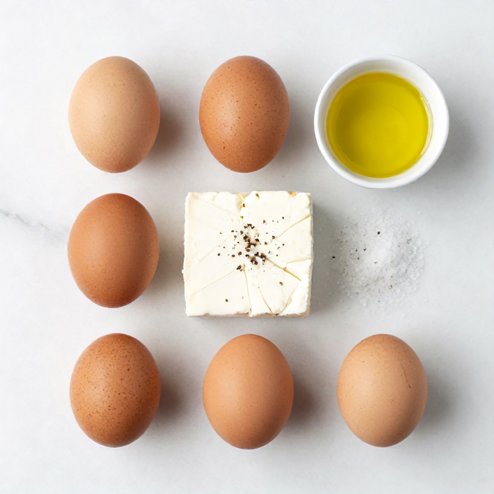 Ingredients for crispy feta fried eggs: eggs, feta, olive oil, salt, pepper