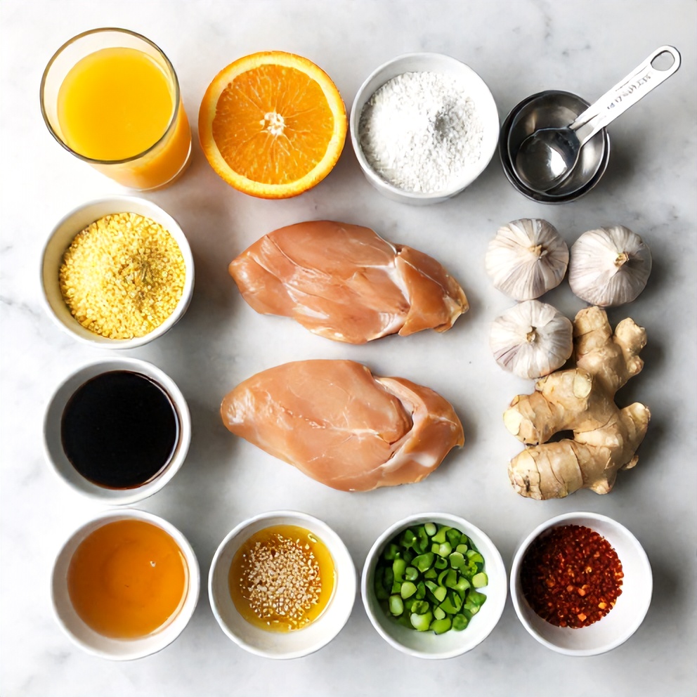 Raw ingredients for Crispy Gluten-Free Orange Chicken