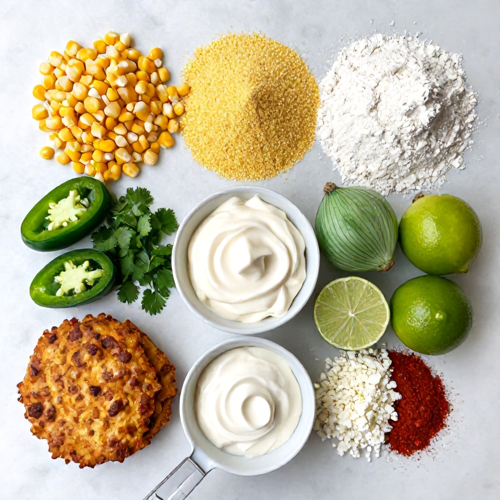 Raw ingredients for Mexican street corn fritters