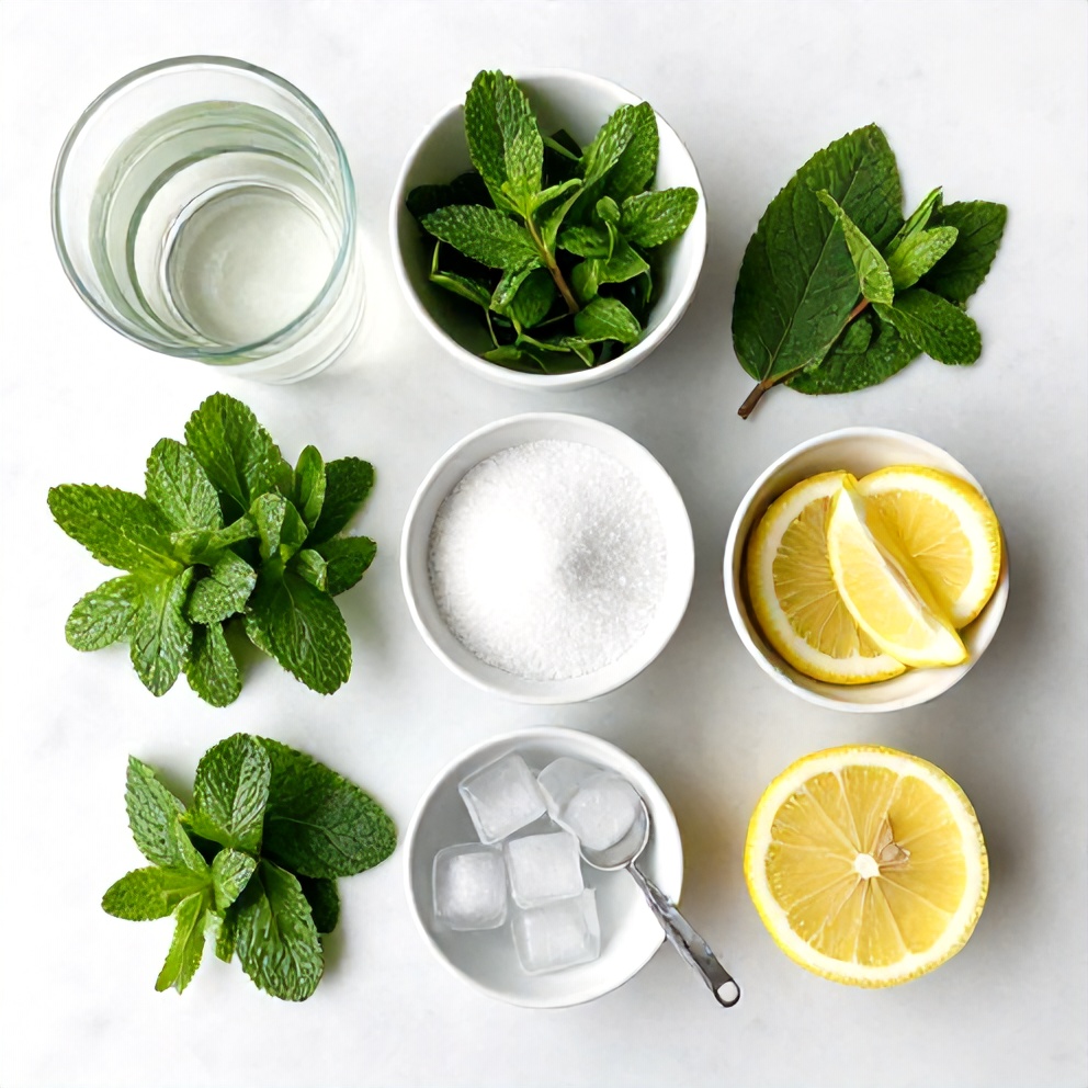Raw ingredients for Crispy Mint and Lemon Verbena Iced Tea
