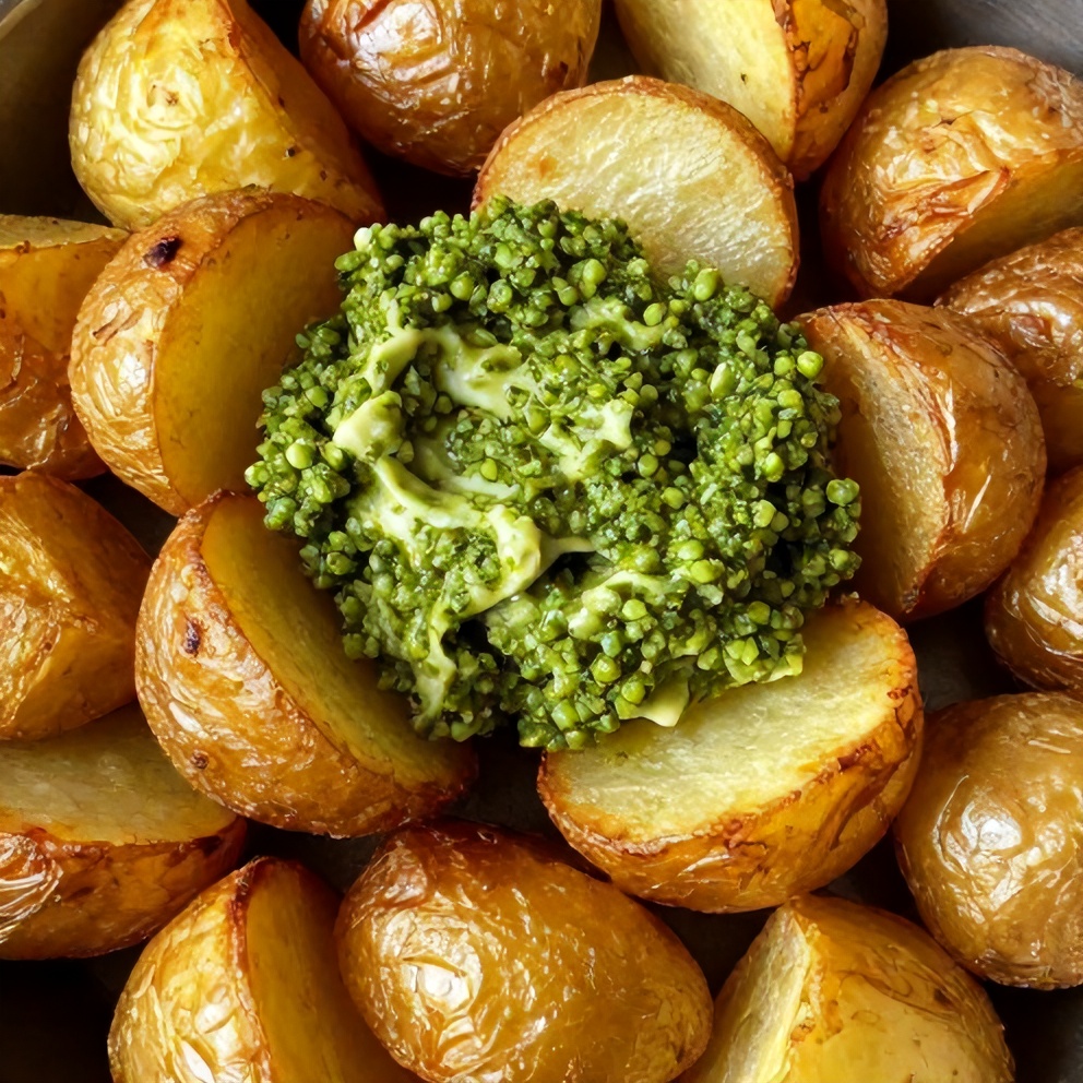 Crispy Parmesan Pesto Roasted Potatoes
