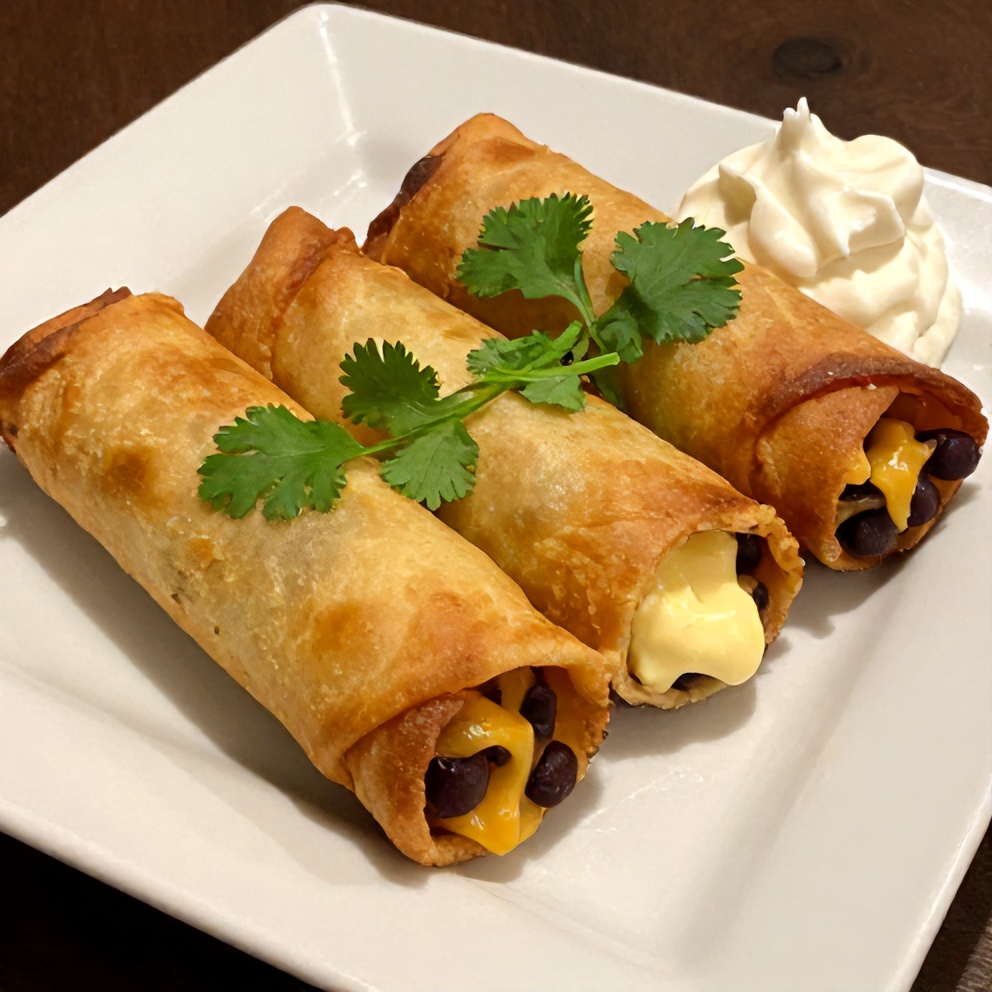 Plated Crispy Southwest Egg Rolls with Black Beans and Cheese