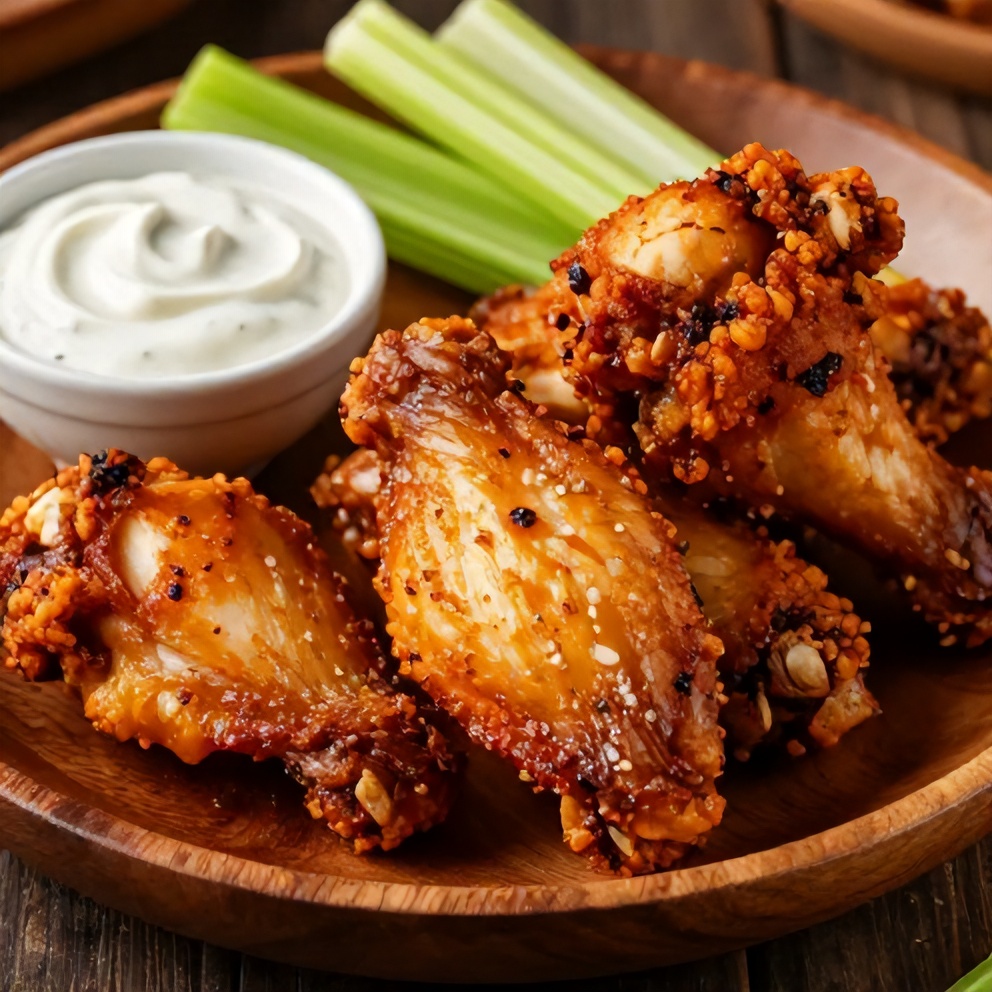 Plated Serving of Crispy Spicy Oven Baked Chicken Wings