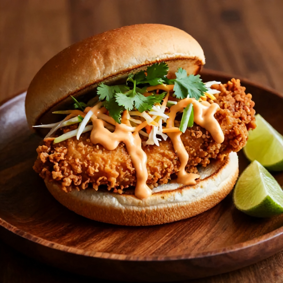 Thai fried chicken sandwich on plate