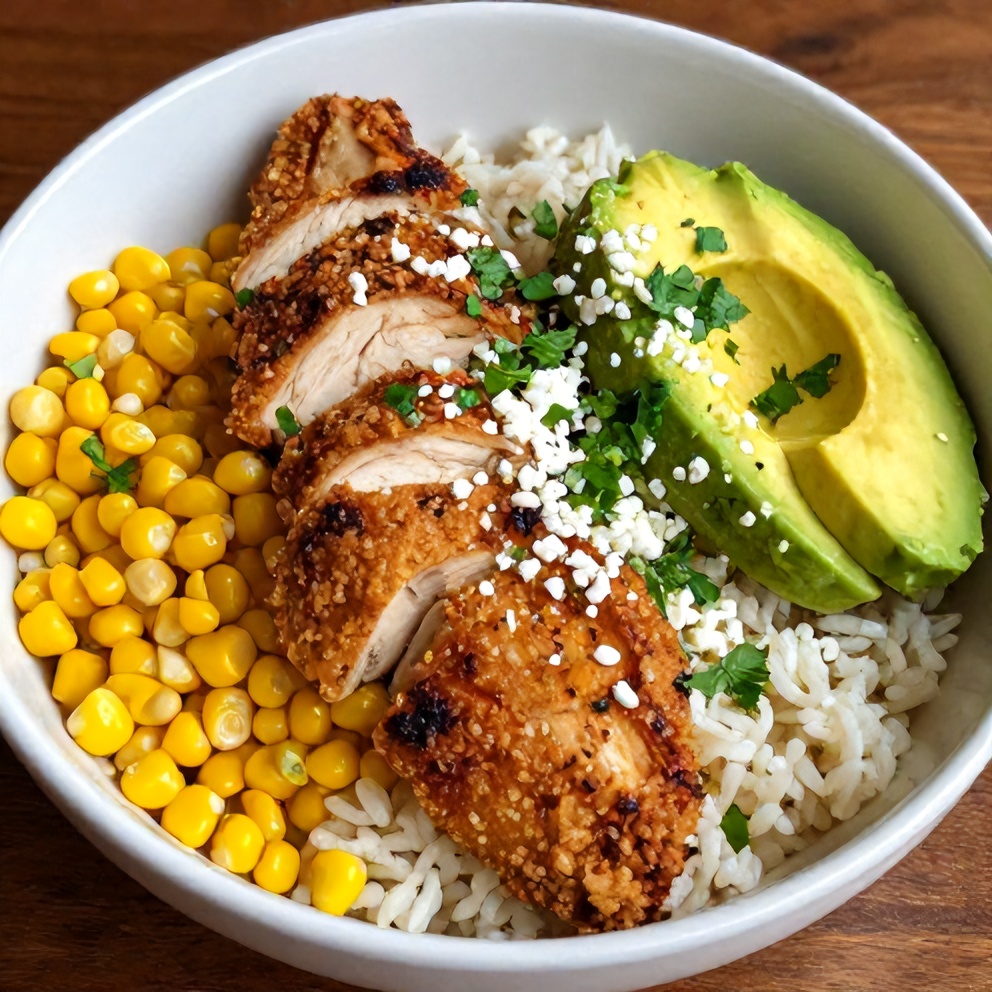 Finished Street Corn Chicken Rice Bowl
