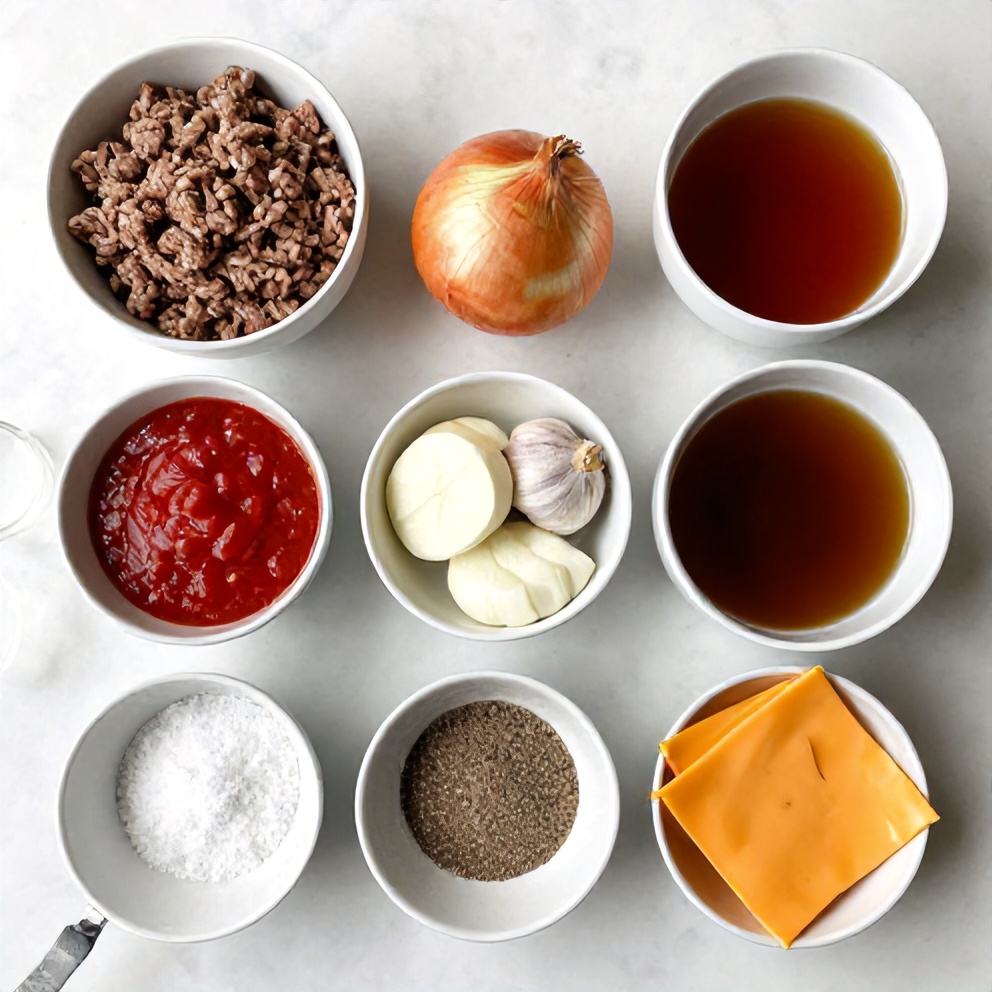 Raw ingredients for Amish hamburger steak bake
