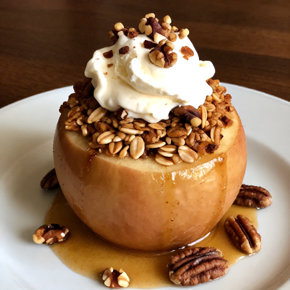 Plated Baked Stuffed Apples with Whipped Cream