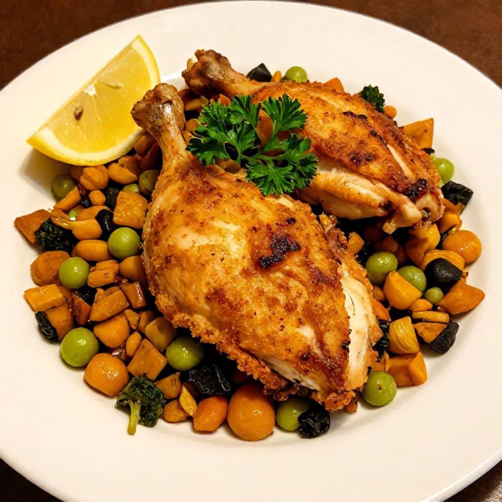 Plated Easy Baked Turmeric Chicken with Spring Vegetables