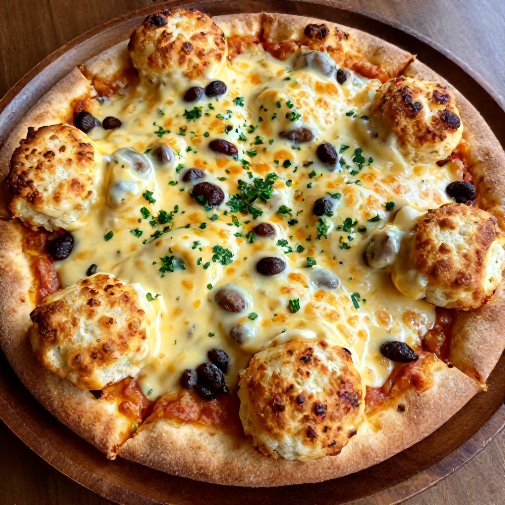 Finished Biscuits and Sausage Gravy Breakfast Pizza