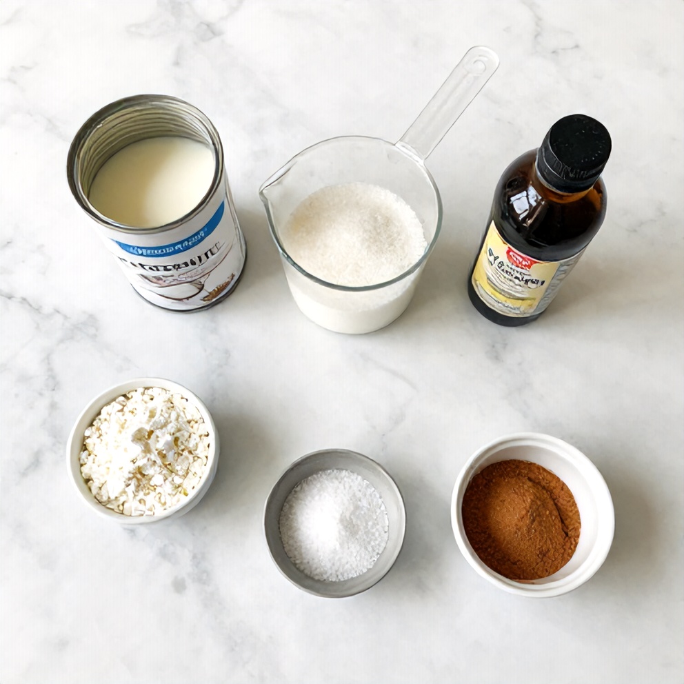 Ingredients for coconut pudding laid out
