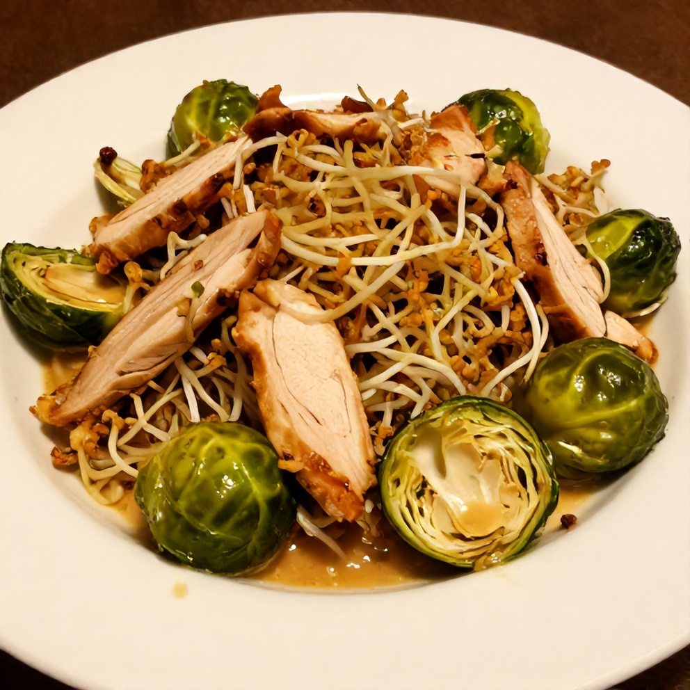 Chicken brussels sprout salad on a plate