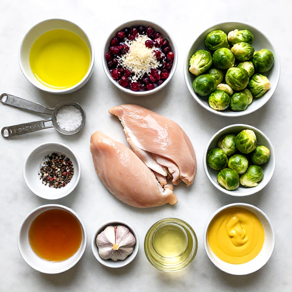 Raw ingredients for chicken brussels sprout salad
