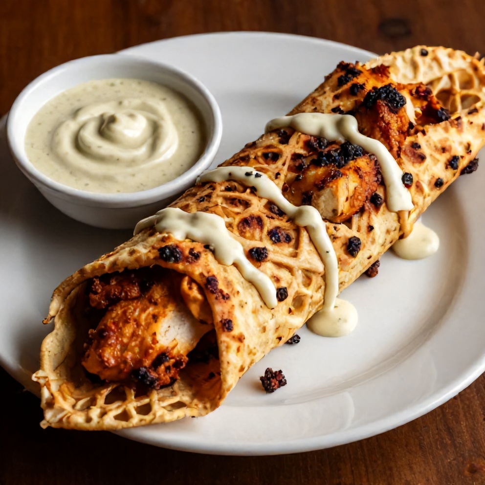 Chicken Shawarma served on a plate with tahini sauce