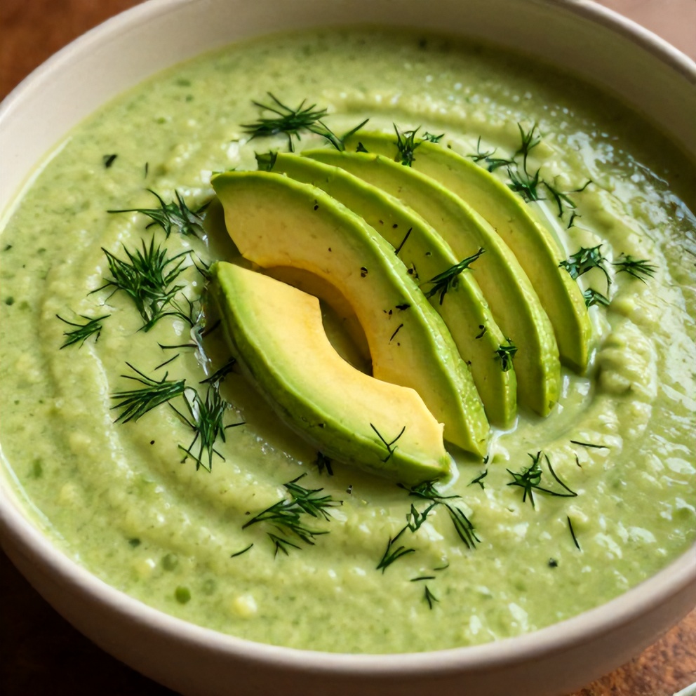 Plated Chilled Cucumber Avocado Soup