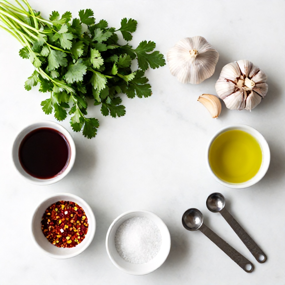 Chimichurri sauce ingredients flat lay