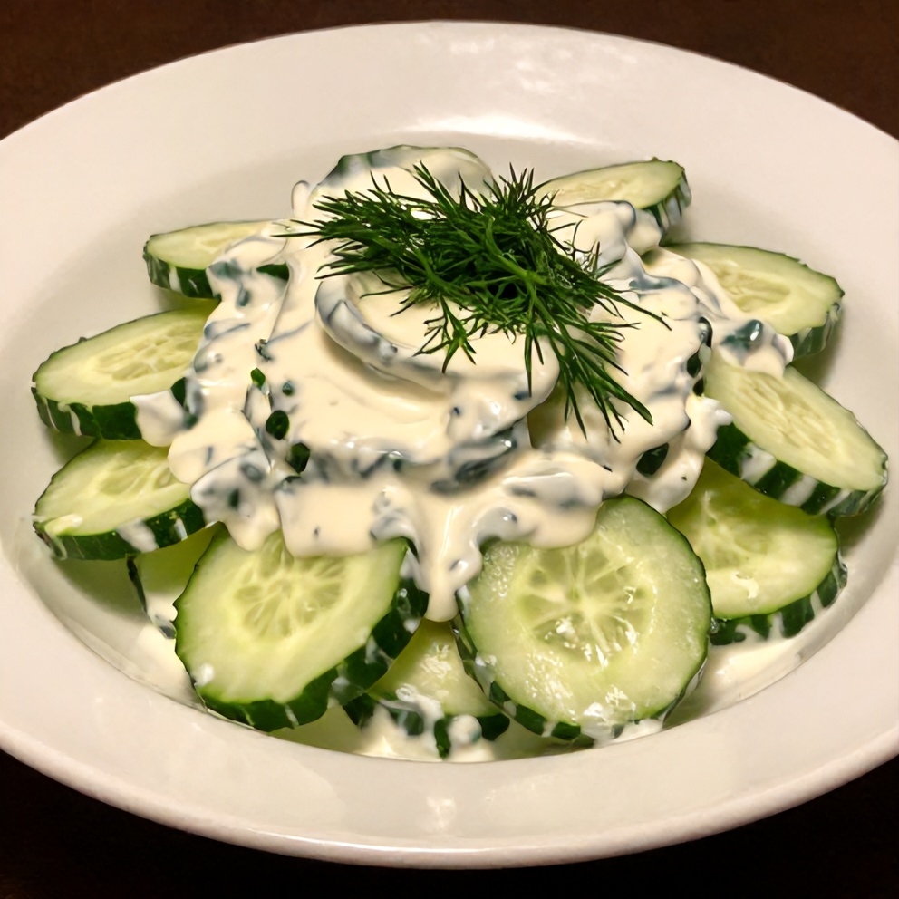 Plated creamy cucumber salad