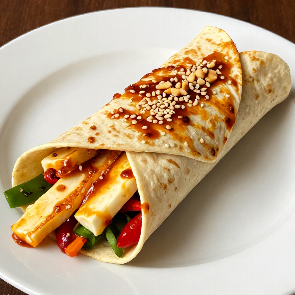 Plated Sweet Chili Halloumi Wrap on a white plate