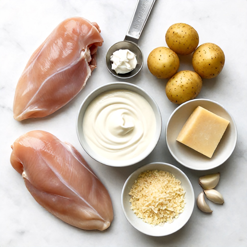 Ingredients for Crockpot Garlic Parmesan Chicken and Potatoes