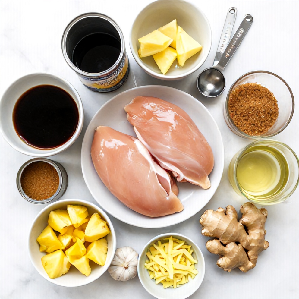 Raw ingredients for Easy Crockpot Hawaiian Chicken Recipe with Pineapple