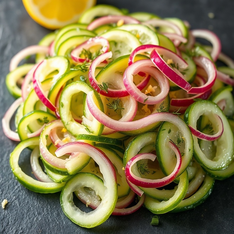 easy cucumber and red onion salad with lemon dressing