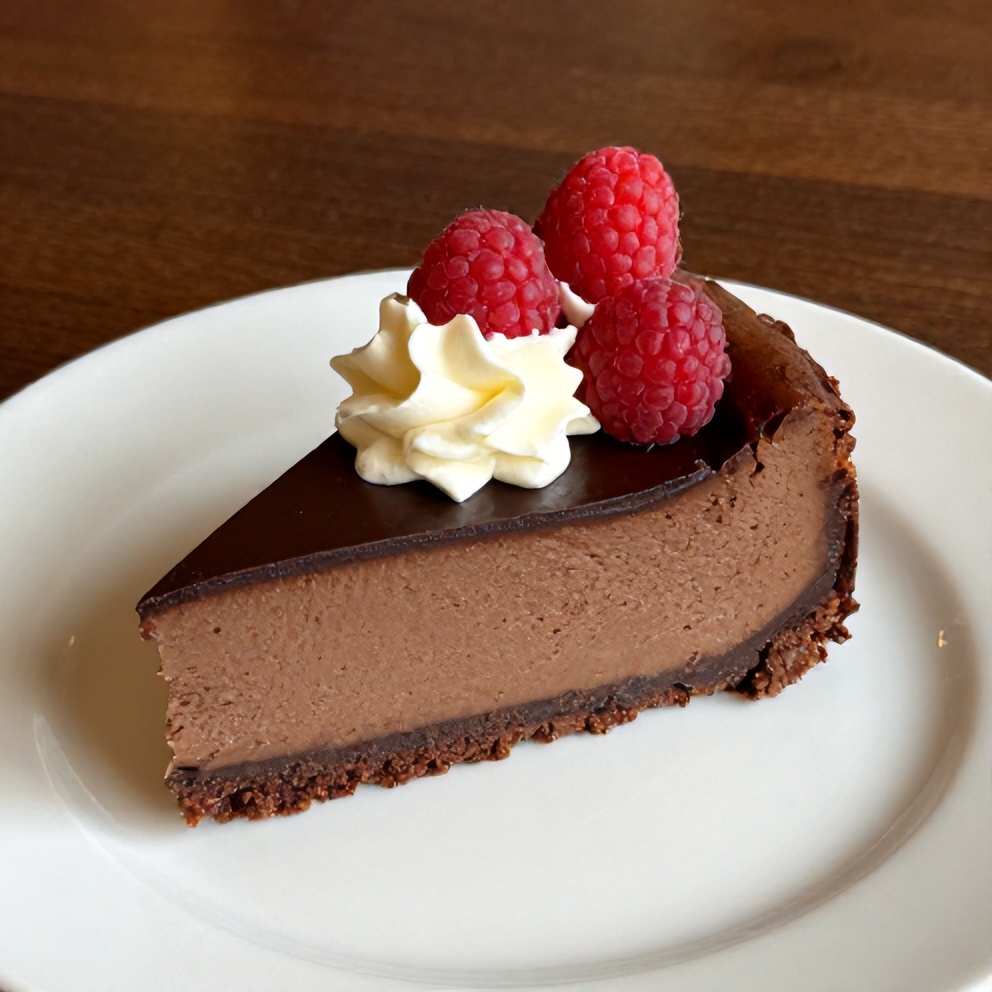 Sliced Dark Chocolate Raspberry Cheesecake