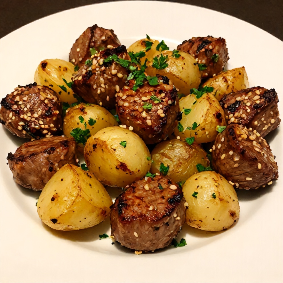 Plated Garlic Butter Steak Bites