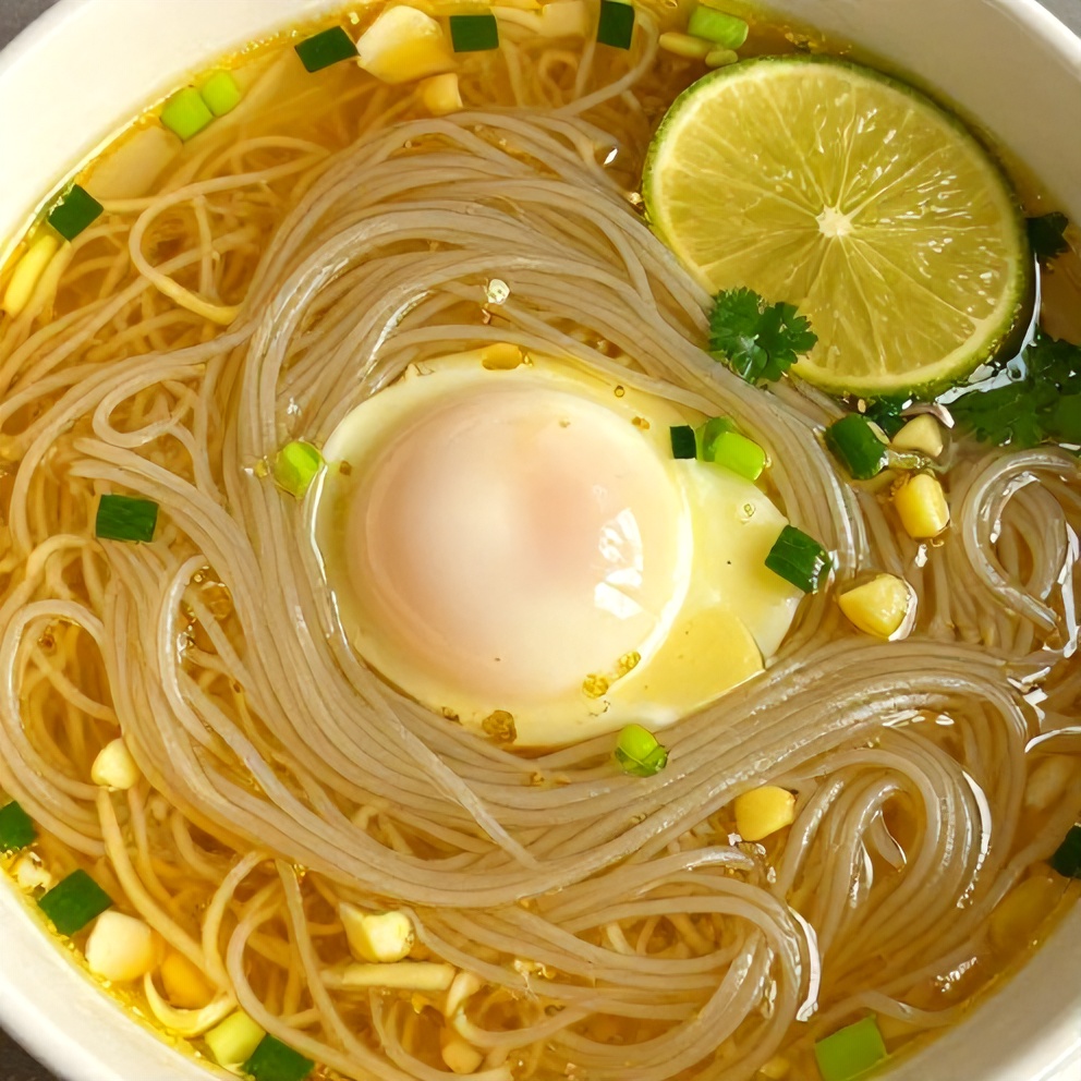 Ginger Garlic Broth with Rice Noodles