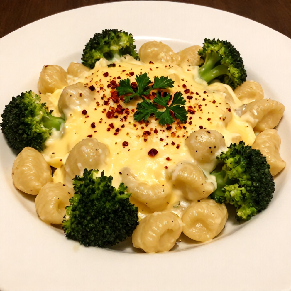 Plated serving of gnocchi and broccoli bake