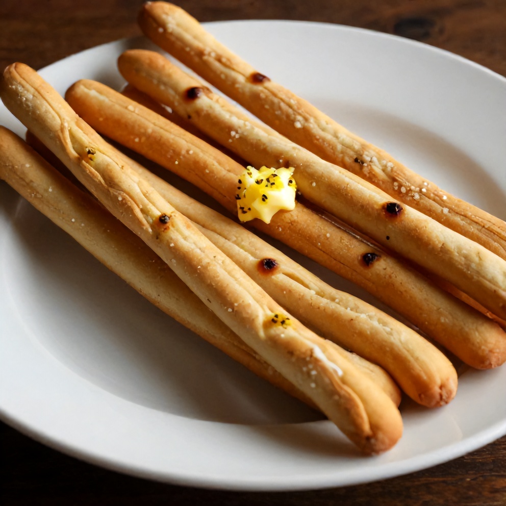Plated serving of homemade Olive Garden style breadsticks with garlic butter