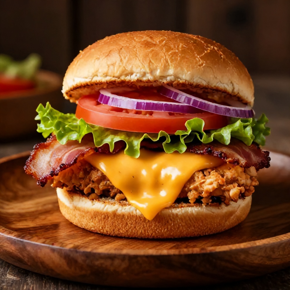 Plated Honey Mustard BLT Chicken Sliders with a side of fries